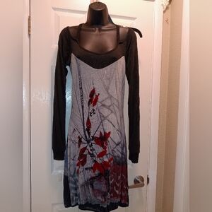 Save The Queen Unique Black & Gray Tunic Dress w/Red Accents Sz M